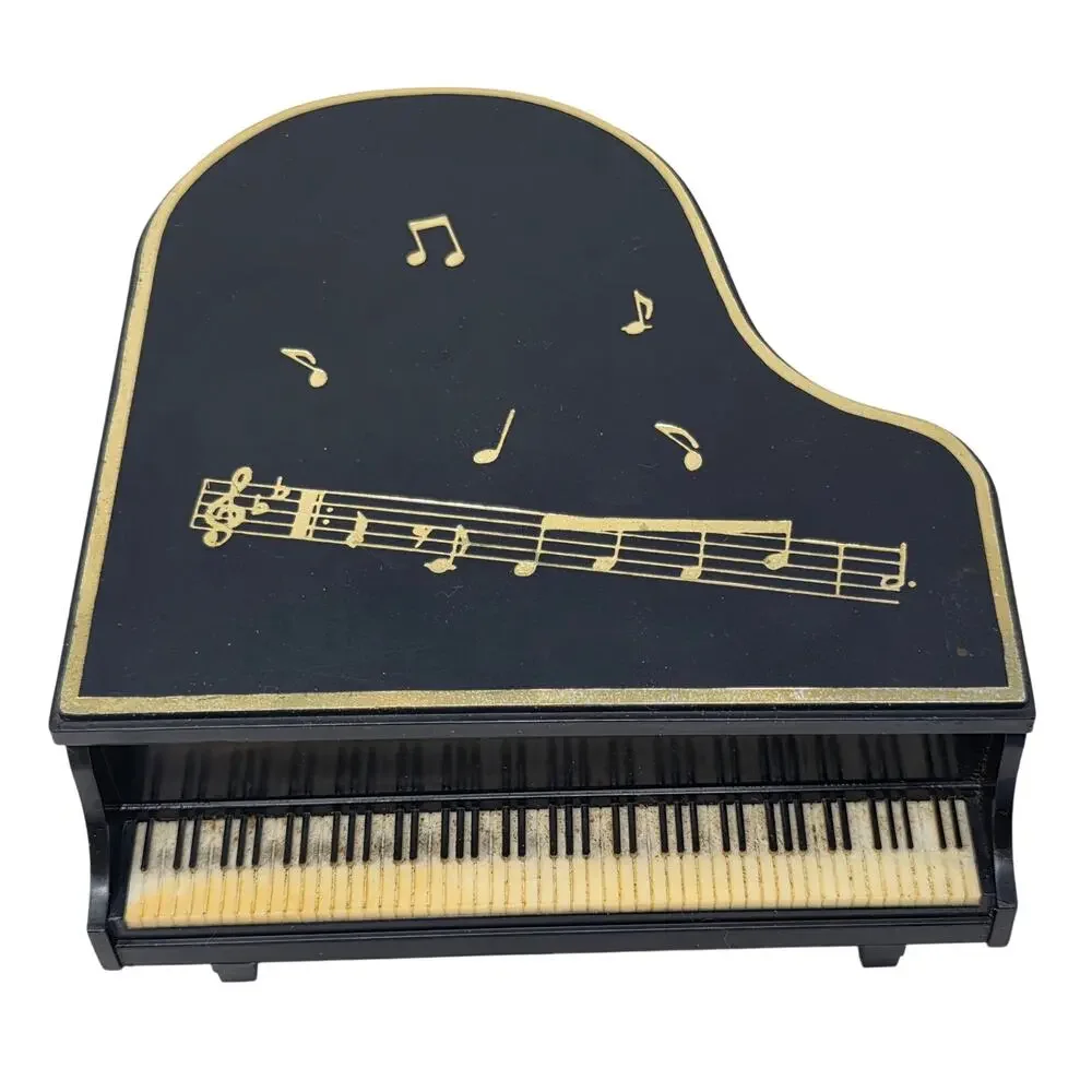 Vintage Grand Piano Music Box Jewelry Box Lara's Theme Black Plastic Hong Kong